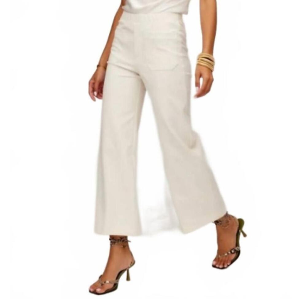 Fifteen Twenty Celia Cropped Pull-On Pants, Ecru/Off-White, Size S
